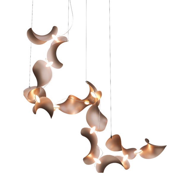 Dune 12 Spiral Chandelier with Shades in Copper Metallic Tone by Daniel Becker for Moss Objects For Sale