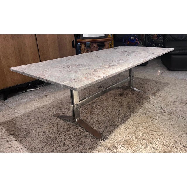 Large Marble and Chromed Metal Coffee Table, 1970s For Sale - Image 9 of 9