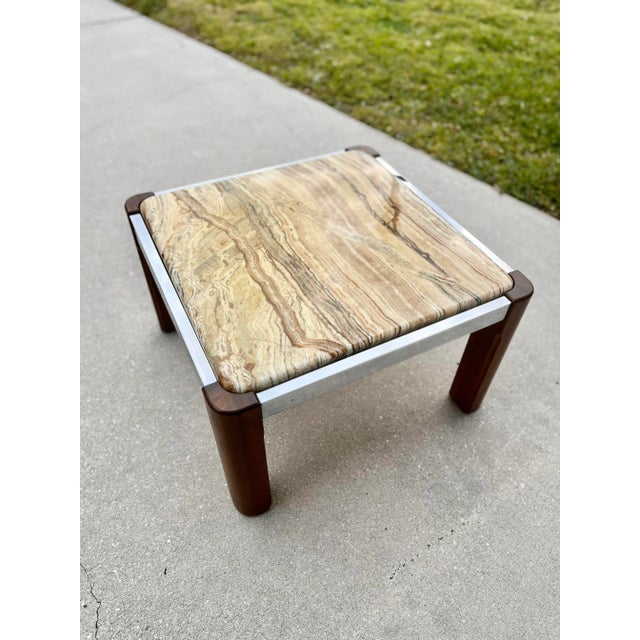 Saffron Modern Onyx Coffee Table With Wood + Chrome Base For Sale - Image 8 of 12
