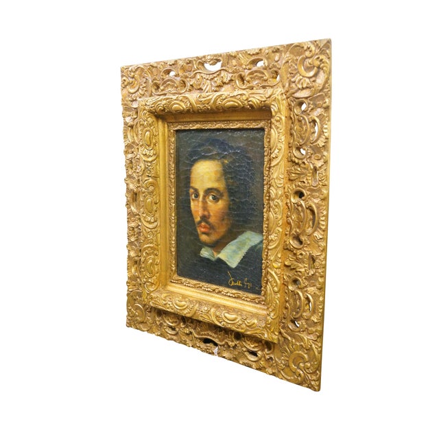 Realism Late 20th Century Self Portrait Italian Gentleman Oil Painting on Linen After Gian Lorenzo Bernini 28" For Sale - Image 3 of 10