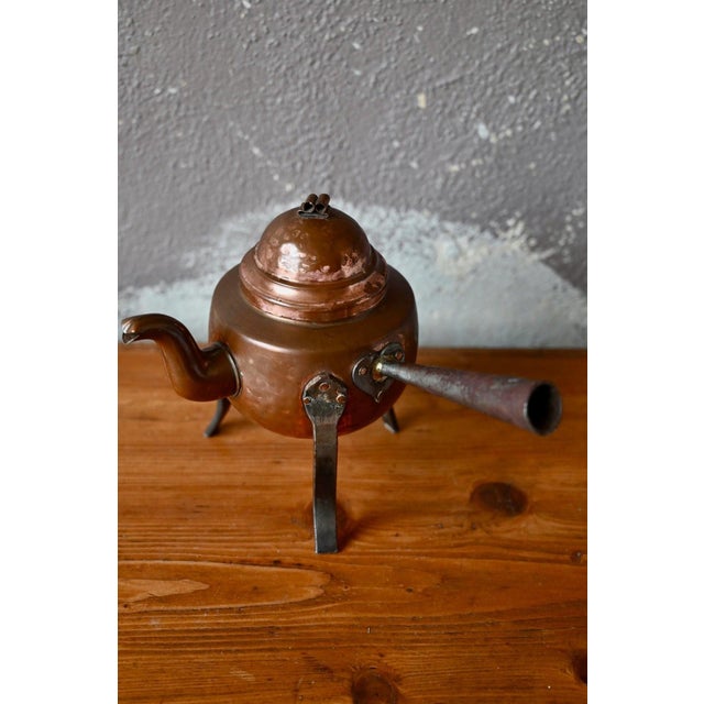 1950s Antique 18th Century Hammered Copper Teapot on Wrought Iron Tripod For Sale - Image 5 of 10