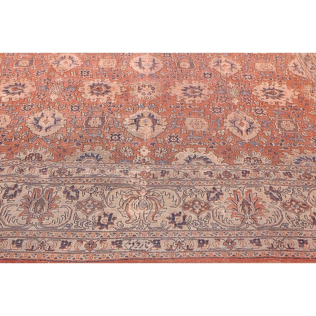Textile Authentic Persian Tabriz Red Handmade Wool Carpet For Sale - Image 7 of 7