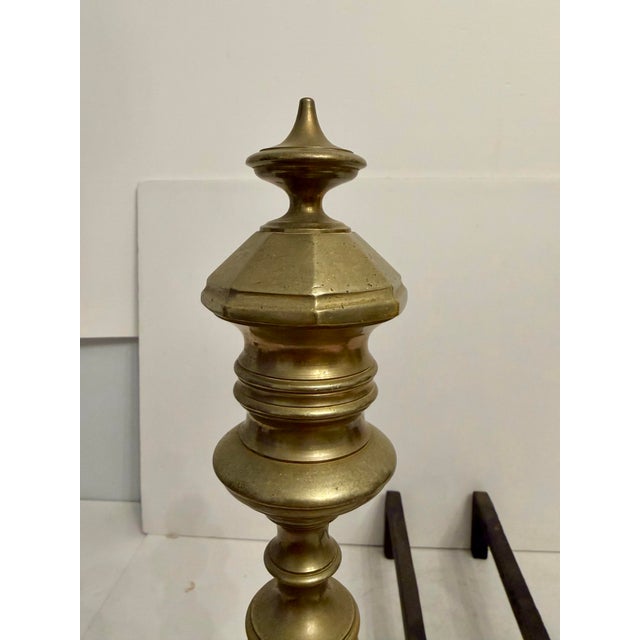 Traditional Pair Federal Beehive Ball Claw Brass Andirons For Sale - Image 3 of 10