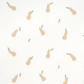 Schumacher X Caroline Z Hurley Pears Hand Block Print Fabric In Buff And Sage On White For Sale