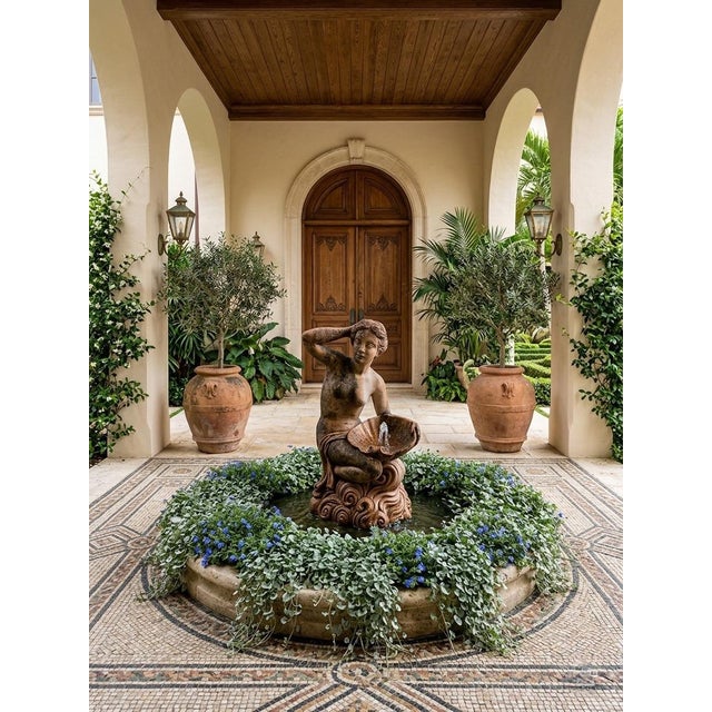 Vintage Neoclassical Terracotta Garden Fountain - Maiden With Scallop Shell For Sale In West Palm - Image 6 of 7