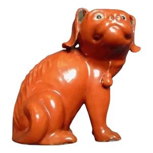 Antique 19th Century Chinese Coral Red Porcelain Figure of a Spaniel Dog or Hound