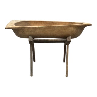 Large Fruitwood Trog or Dough Bowl on Oak Stand For Sale
