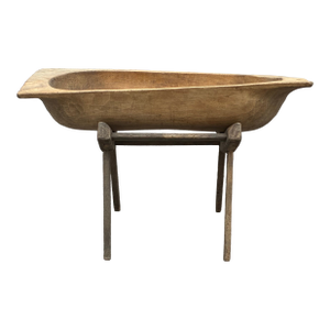 Large Fruitwood Trog or Dough Bowl on Oak Stand