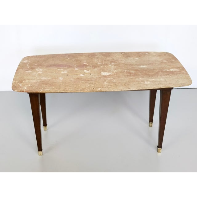 Wood Rectangular Beech Coffee Table with Pink Travertine Top attributed to Paolo Buffa, 1950s For Sale - Image 7 of 13
