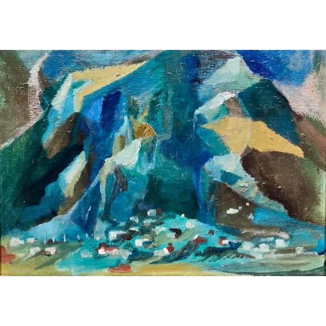 Phil Dike- Abstract Mountain Landscape With Village Study -Oil Painting For Sale - Image 4 of 13