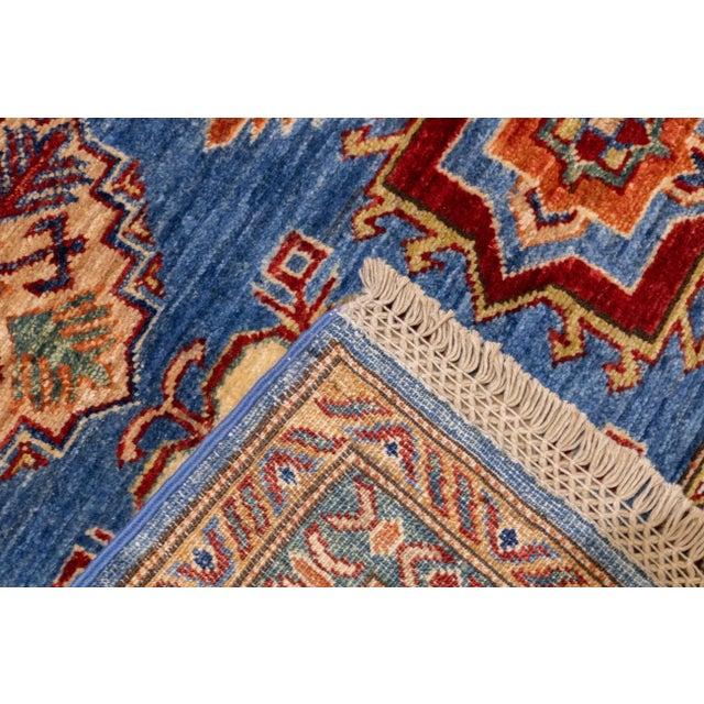 Early 21st Century Contemporary Blue & Yellow Kazak Rug 4'10'' X 6'8'' For Sale - Image 4 of 10