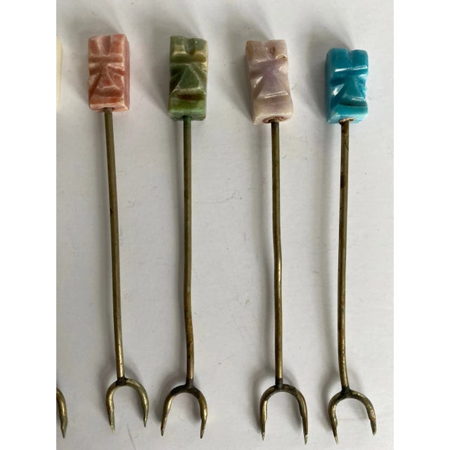 Mid-Century Modern Vintage Mid 20th Century Easter Island Statue Hors d'Oeuvres Cocktail Picks - Set of 8 For Sale - Image 3 of 6