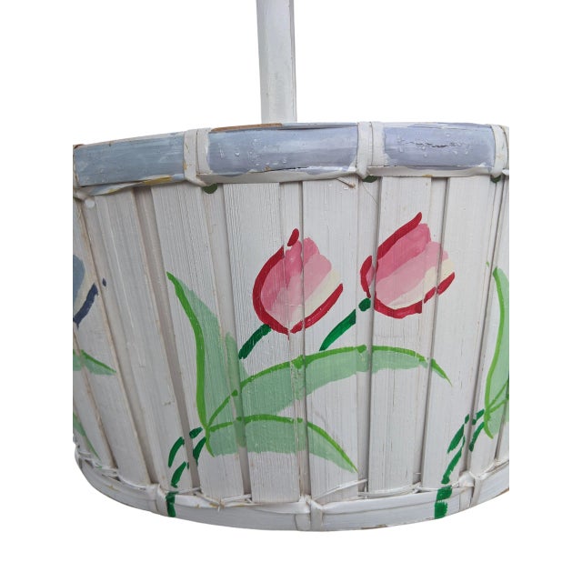 Mid 20th Century Vintage Hand Painted Tulip Easter Basket With Handle For Sale - Image 5 of 14