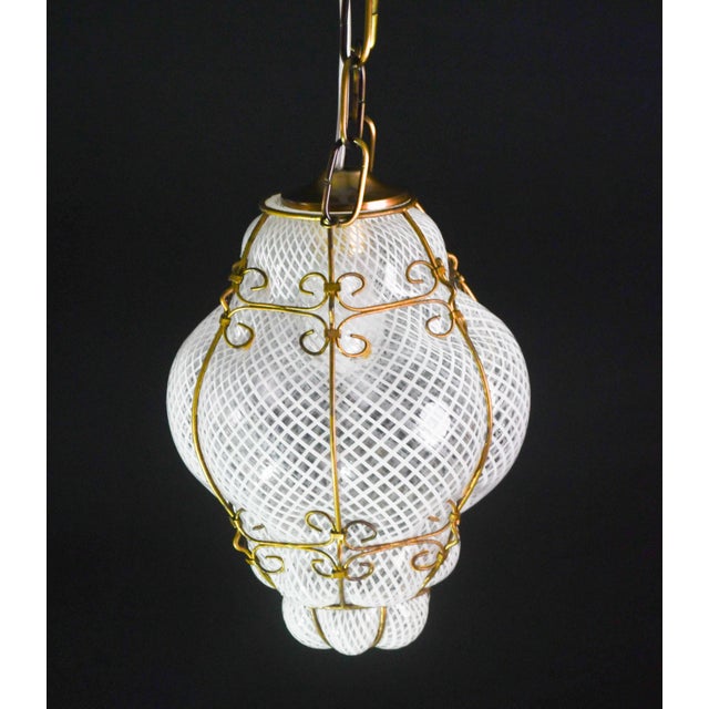 1950s Venini Amazing Venetian Lantern in Murano Reticello Glass For Sale - Image 11 of 12