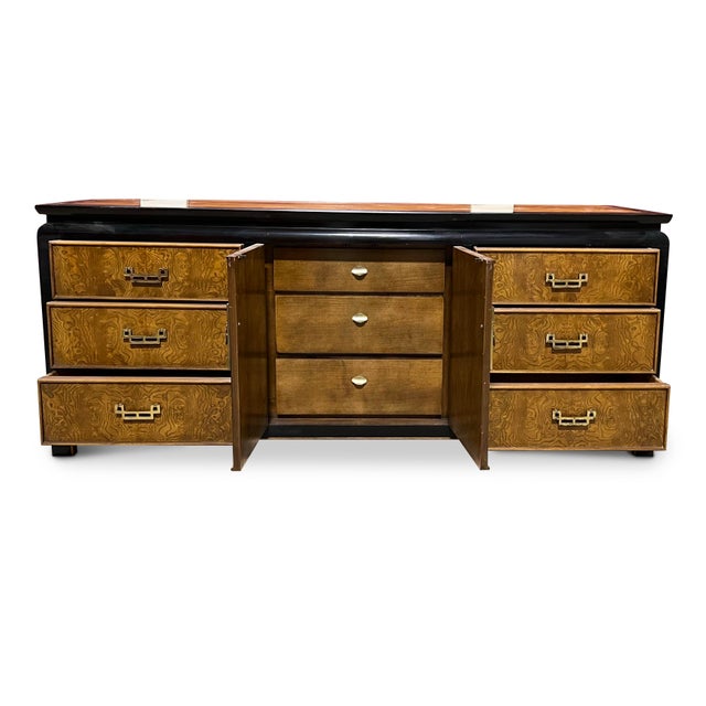 Mid-Century Modern Vintage 1970s Burlwood and Lacquer Chin Hua Lowboy by Raymond Sobota for Century Furniture For Sale - Image 3 of 6