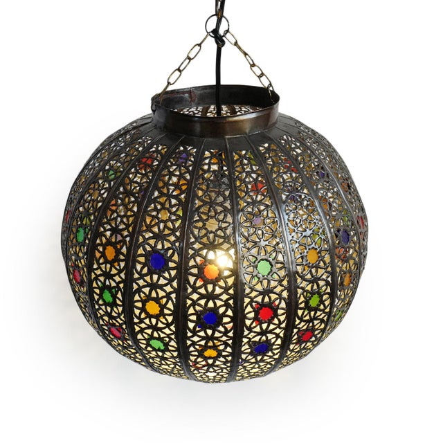 Vintage Moroccan Bronzed Riad Pumpkin Pendant Light For Sale In Los Angeles - Image 6 of 8