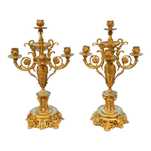 Pair of Louis XV Style Ormolu Five-Light Candelabras, 20th Century