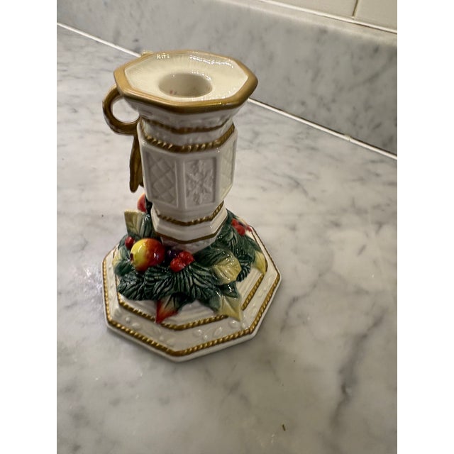 Fitz and Floyd 1980s Fitz and Floyd Renaissance Style Holiday Candlestick Holder For Sale - Image 4 of 6