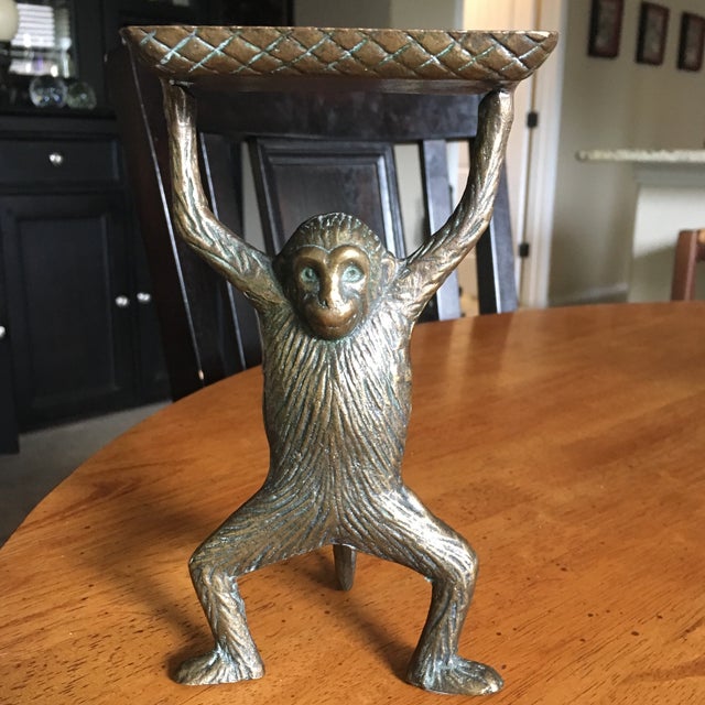 Vintage Solid Brass Monkey Business Card Holder | Chairish
