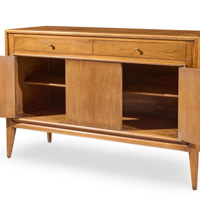 Wood Mount Airy Facade Mid Century Walnut and Brass Credenza For Sale - Image 7 of 10