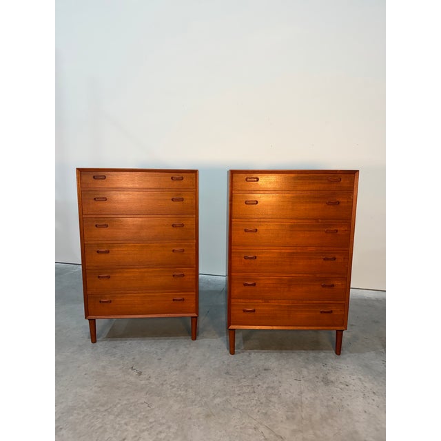 Mid Century Danish Modern Teak Tallboy Dresser, price is per item, two available. Classic clean line tallboy 6 drawer...