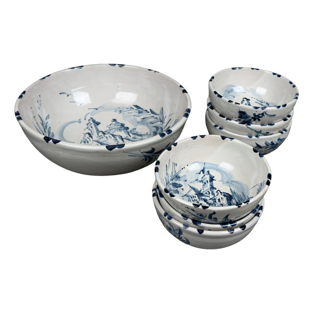 Albisola Mante Majolica Bowl and Cup Set, 1950s, Set of 7 For Sale