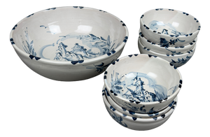 Albisola Mante Majolica Bowl and Cup Set, 1950s, Set of 7