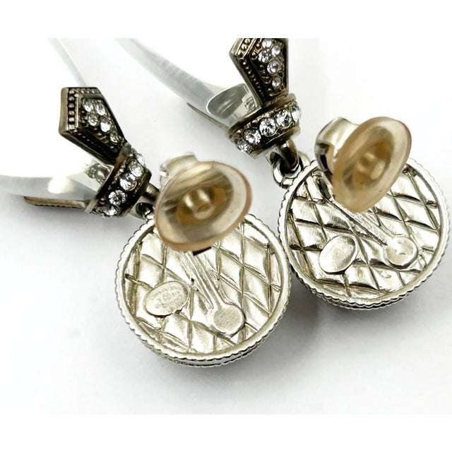 Chanel Silver CC Crystal Round Pearl Water Drop XL Clip on