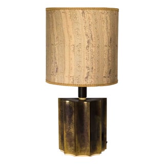 Vintage Brass Table Lamp with Fabric Shade, Italy, 1970s For Sale