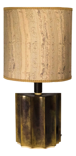 Vintage Brass Table Lamp with Fabric Shade, Italy, 1970s
