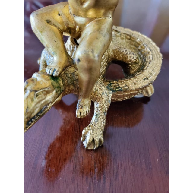 Late 18th Century Antique French Bronze Cupid Cherub Putti Candle Holder For Sale - Image 5 of 7