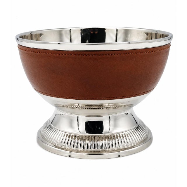 Mid 20th Century Vintage Brown Leather & Stainless Steel Ice Bucket, Glasses, Shaker & Bowl Set- 10 Pieces For Sale - Image 5 of 10