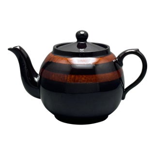 Vintage Globe Pottery Brown Striped Teapot Made in England For Sale
