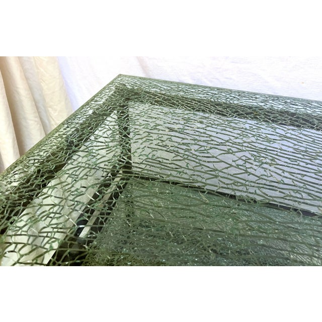 Light Green Miami Modern Style Thick Crackle Glass Table With Shelves For Sale - Image 8 of 12