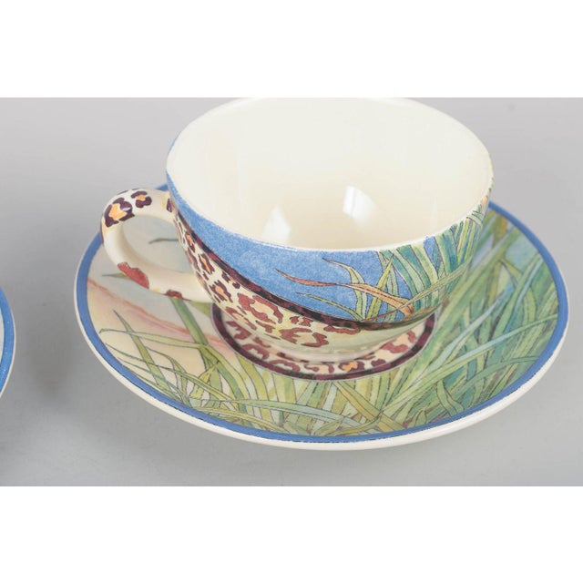 Faience Savane Coffee Cups with Matching Saucers from Gien, Set of 4 For Sale - Image 3 of 5