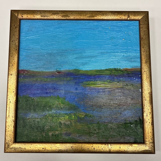 Late 20th Century Coastal Marsh Landscape Paintings With Custom Framing Wood Gold - Set of 3 Unknown Artist For Sale - Image 4 of 7