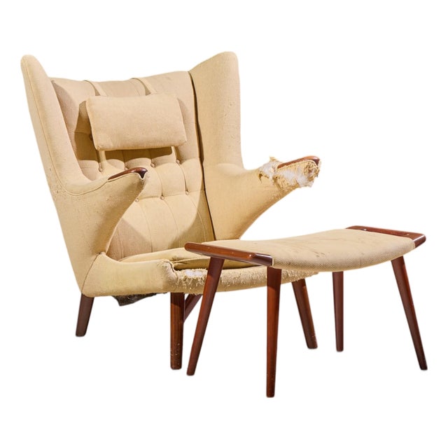 Hans Wegner for Ap Stolen Ap19 Mid Century Papa Bear Chair and Ottoman For Sale