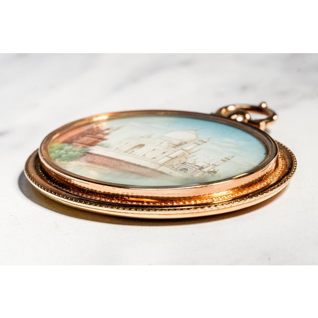 Superb Antique Grand Tour Taj Mahal Portrait Miniature Painting India Souvenir Gold Filled Frame Art Collectible For Sale - Image 10 of 15