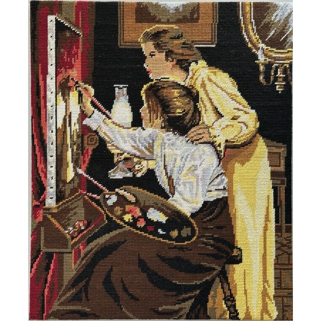 Finished “The Female Painter” (La Femme Peintre) needlepoint is a 100% cotton canvas created by Margot de Paris...