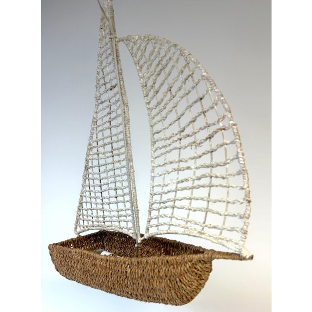 Mid 20th Century Mid 20th Century Coastal Boho Chic Polychromed Rattan, Willow and Reed Sailboat Chandelier For Sale - Image 5 of 16