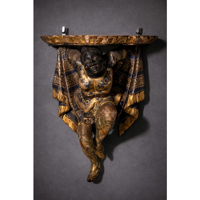 Antique Italian Venetian Polychrome Wall Consoles, 1800, Set of 2 For Sale - Image 10 of 14