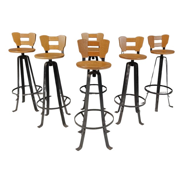Vintage Brutalist Bar Stools, 1970s, Set of 6 For Sale