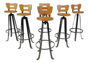 Vintage Brutalist Bar Stools, 1970s, Set of 6