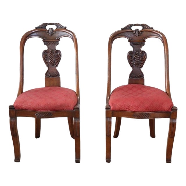 Set of Early 19th Century Dining Chairs in Carved Walnut For Sale