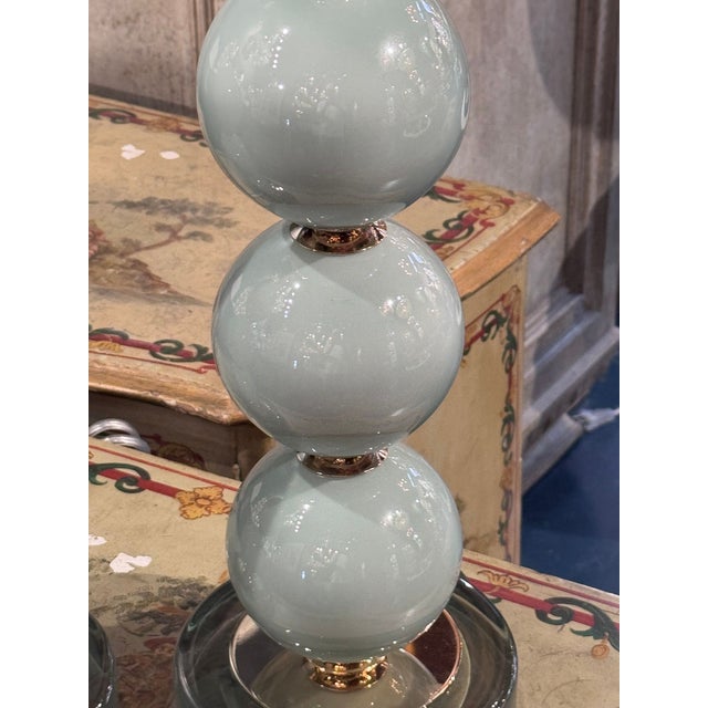 Murano Pale Green Glass Ball Form Lamps - a Pair For Sale In Dallas - Image 6 of 6