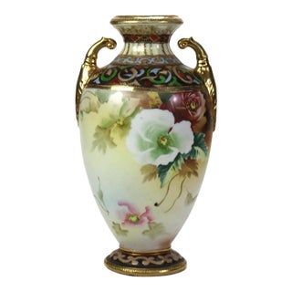 Antique Nippon Hand Painted Floral Porcelain Vase Signed C1920 For Sale