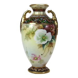 Antique Nippon Hand Painted Floral Porcelain Vase Signed C1920
