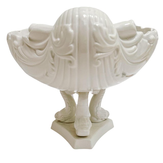 1960s Mid 20th Century Italian Whiteware Shell & Dolphin Pedestal Centerpiece Bowl For Sale - Image 5 of 10