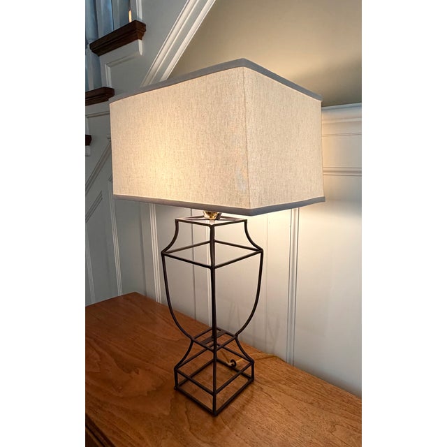 2000 - 2009 Early 2000s Open Cage Table Lamp With Shade For Sale - Image 5 of 13