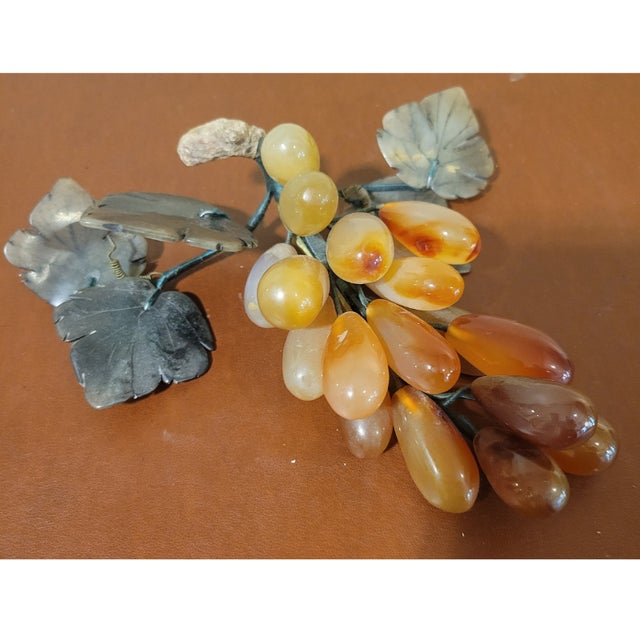 Vintage MCM Stone Red Grape Cluster & Leaves For Sale - Image 4 of 4